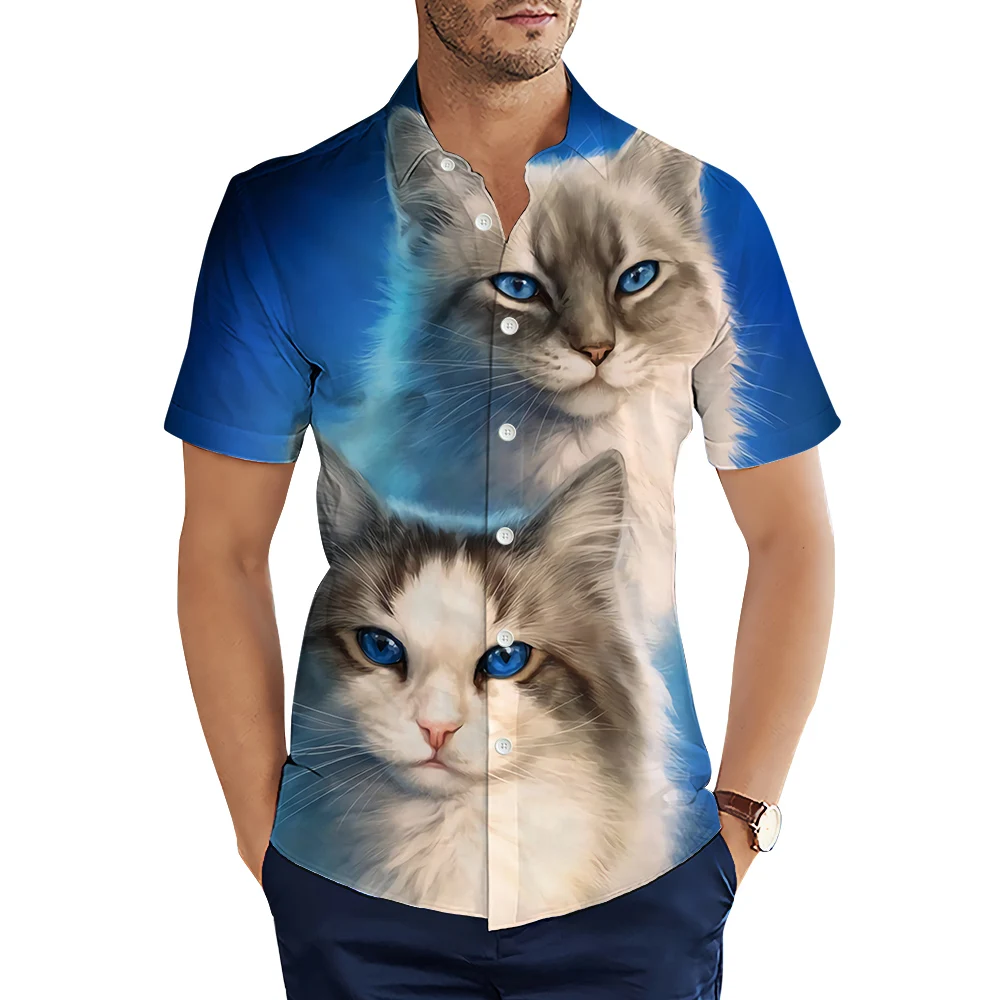 

HX Fashion Men Shirts Funny Animal Doll Cats 3D All Over Printed Casual Shirts for Men Clothing Summer Tops Camisas