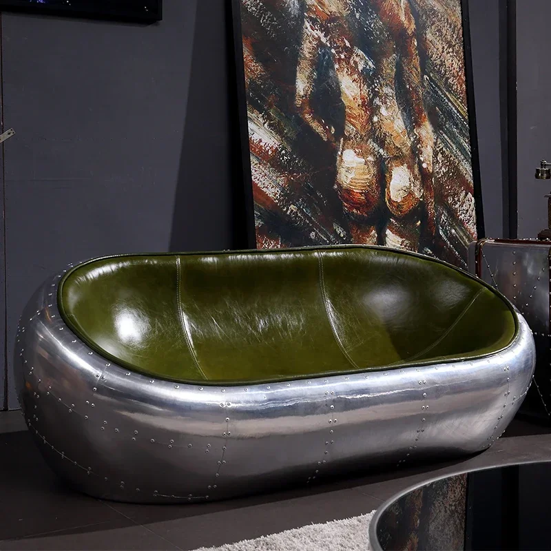 

Premium Industrial style aluminum leather sofa personalized creative retro