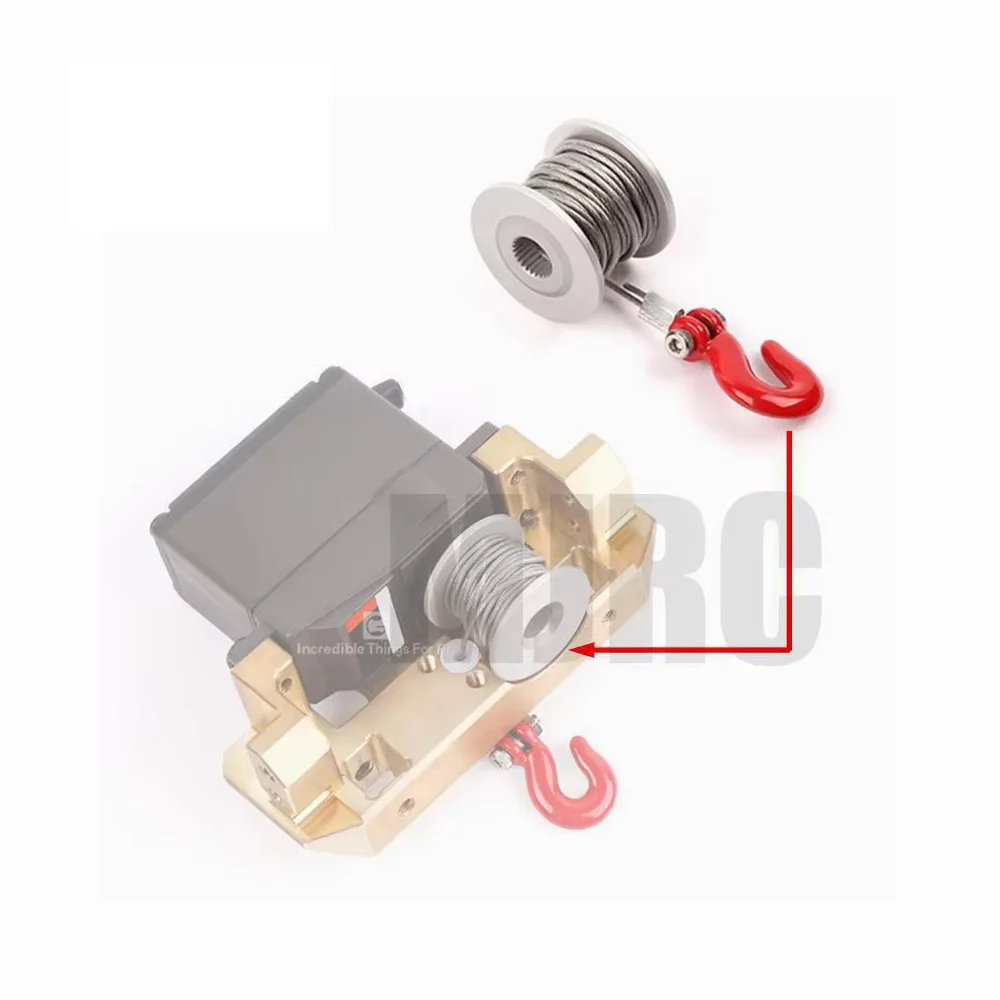 25T Steering Gear Servo Winch Spool Wheel Drum Steel Wires Trailer Hook for 1/10 RC Crawler Car TRX4 SCX10 Wraith D90 LCG Tool