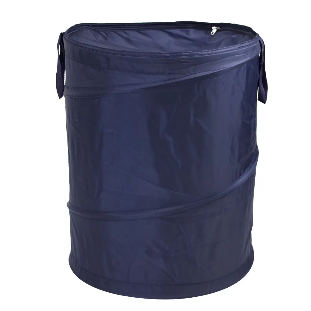 Pop-Up Laundry Hamper with Zipper Lid for Easy Access Collapsible Clothes Basket with Handles 2 Load Capacity Large Storage for Bedroom Bathroom Dorm Travel Portable Foldable Laundry Organizer Bin in Navy Blue
