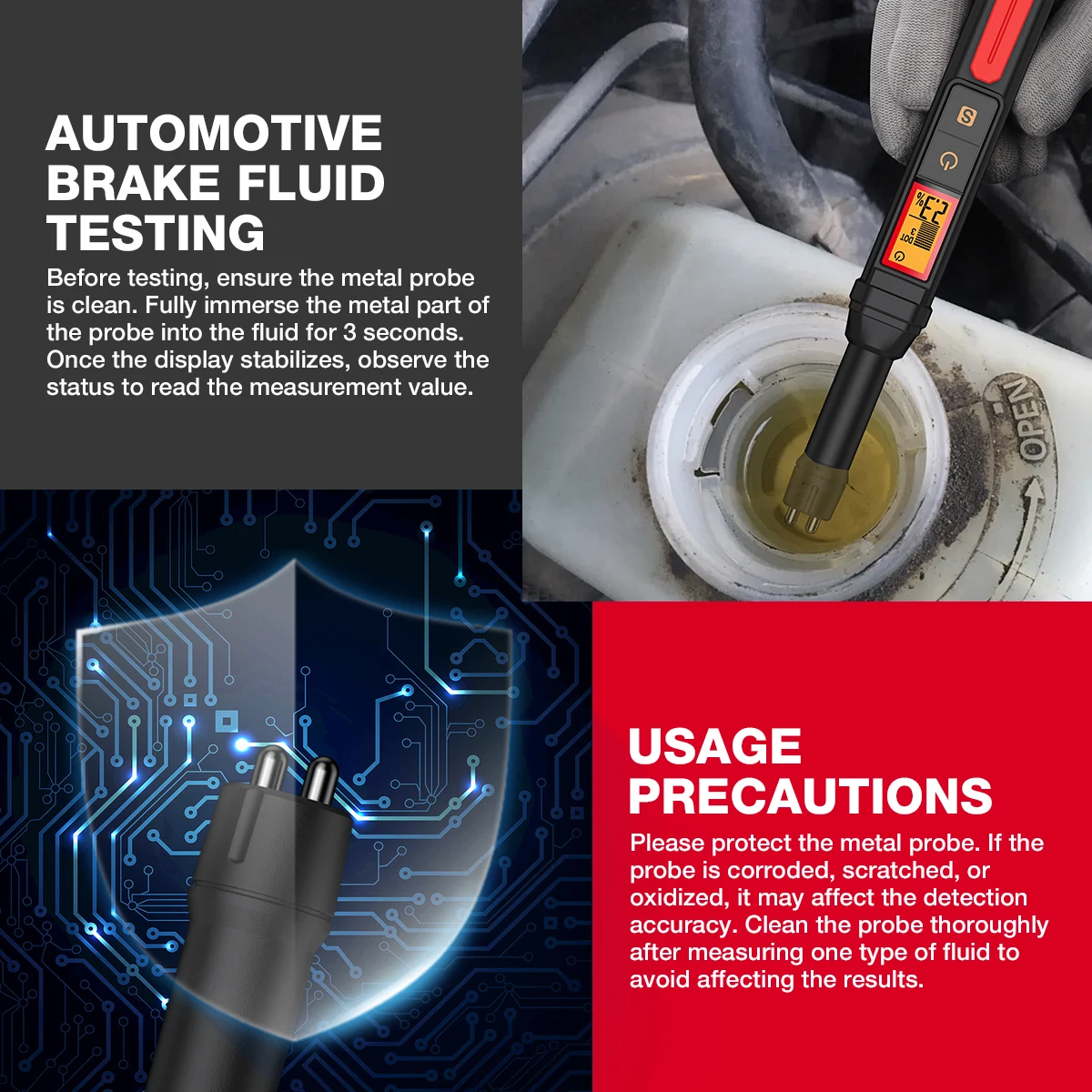 3-Farben-Hintergrundbeleuchtung Tragbarer Digitaler Bremsflüssigkeitstester Präziser Auto-Bremsöltester mit Ton- und Lichtalarm DOT3 DOT4 DOT5.1 – Detail 29