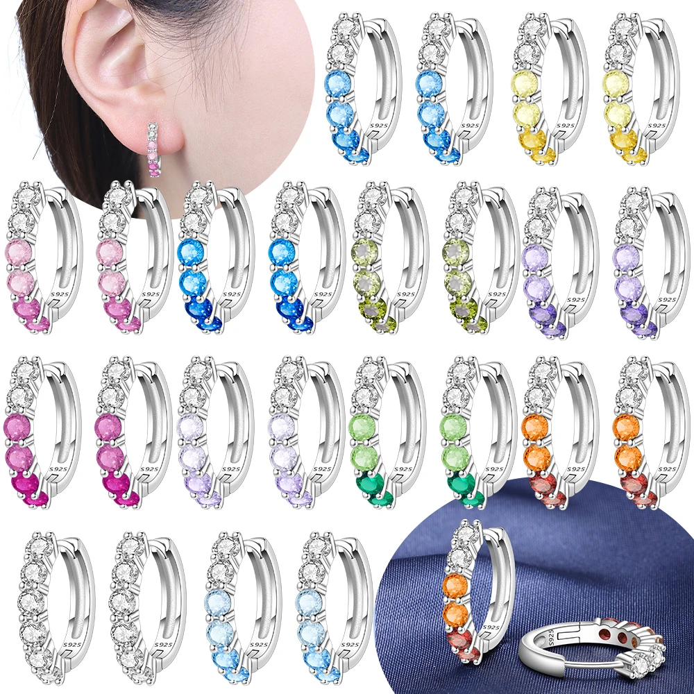 925 Sterling Silver Three Pink Round Women's Hoops Earrings Fit Earring Women Drop Earring For Anniversary Wedding Jewelry Gifts