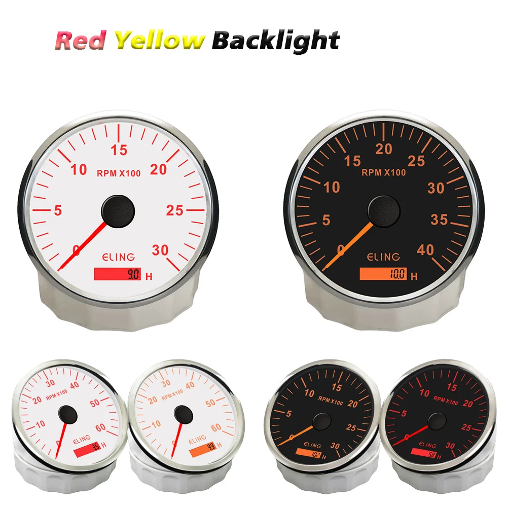 Rhaxel 110mm Tachometer 3000RPM 4000RPM 6000RPM Gauge With Adjustable Hourmeter 12V 24V With Backlight for Boats Vessels Trucks