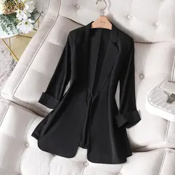 Solid Color Turn-down Collar Long Sleeves Thin Blazer Simple All-match Office Solid Breathable Coat Comfortable Summer