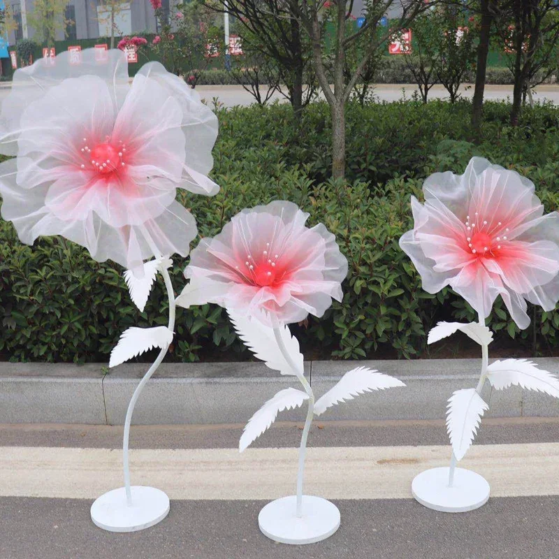 Set of 3 Artificial Poppy Silk Gauze Flower Heads Wedding Birthday Party Backdrop Decoration Scene Window Decorations