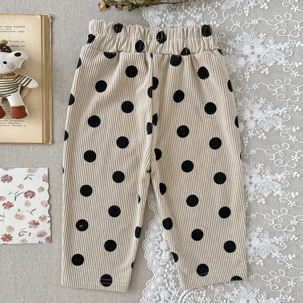 MILANCEL Babyhosen 6M-3T Baby Jungenhosen Niedliche Schleifen-Punkte Kleinkind Freizeithosen Herbst Cordhosen für Babymädchen – Detail 5