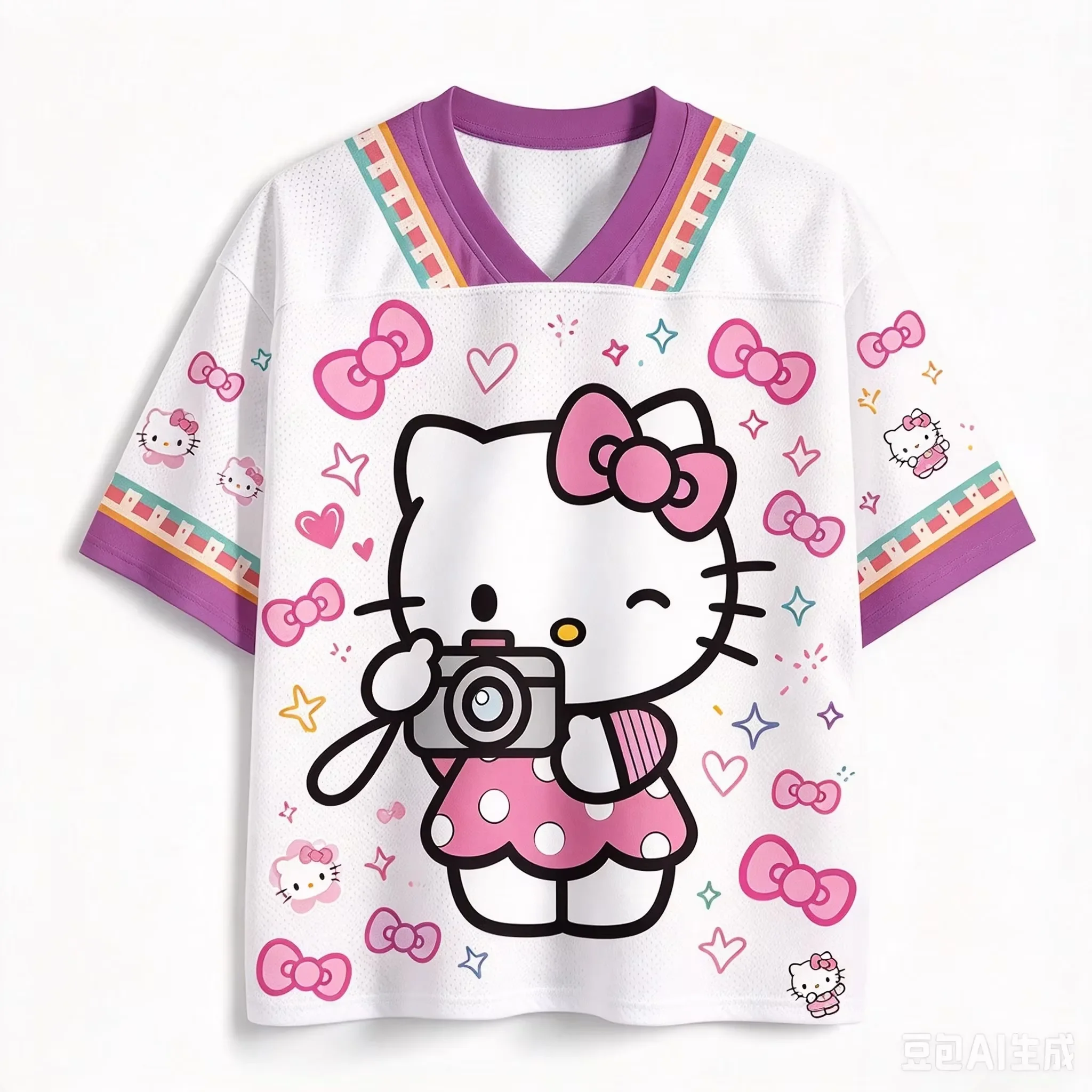 2026 Dear Daniel Graphic Mesh Jersey, White Purple V Neck Sport Top, Bow Heart Cute Print Oversized Family Matching