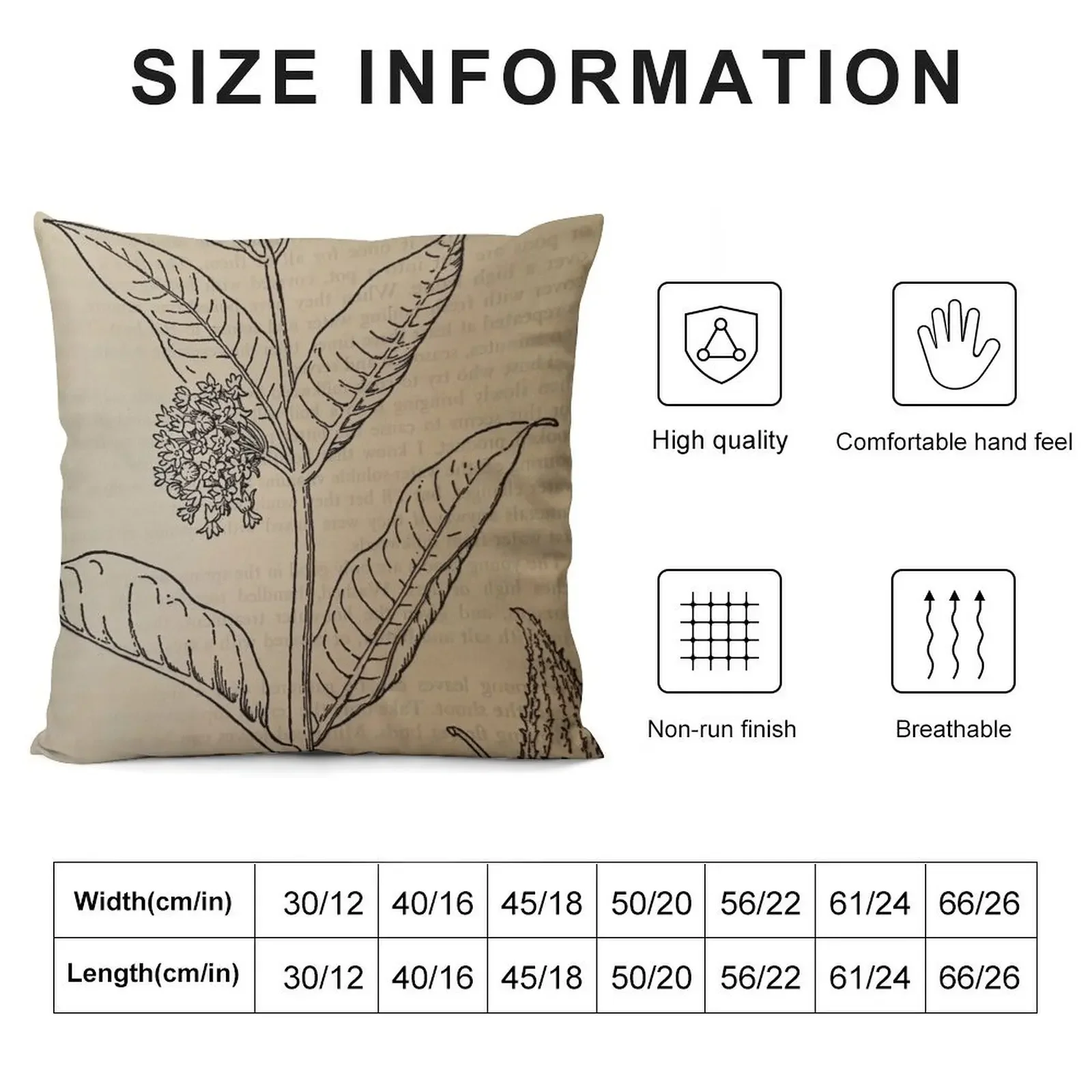 Vintage Picture of Milkweed Throw Pillow Decorative Pillow Covers For Sofa Decorative pillow case autumn decoration