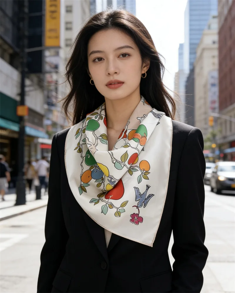AB Faced Print Silk Scarf 18MM Women Hand Rolled Bandanas Head Accessories Luxury Designers 90 Shawls Hair Neck Scarves view 2