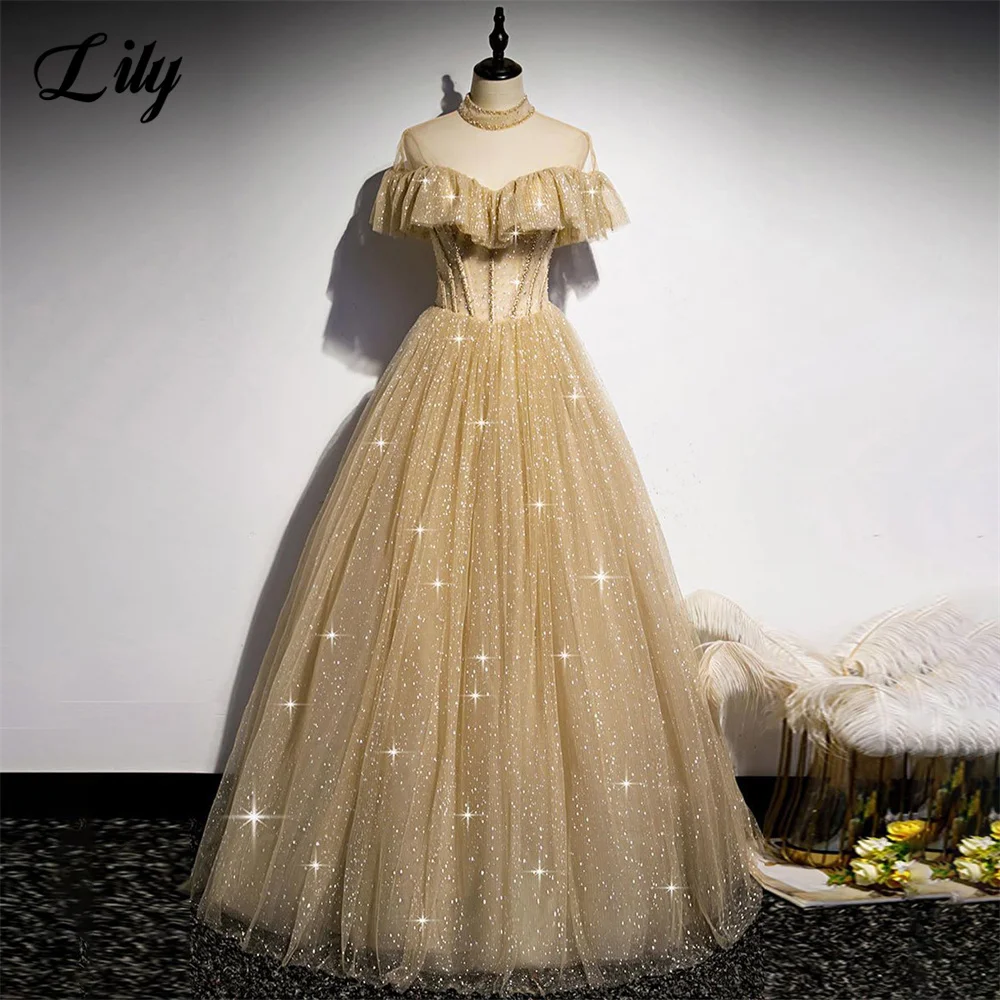 

Lily High Collar Formal Dresses Shining Beading Ruched Party Dress For Wedding Lace Up Back Special Occasion Dresses robe soirée