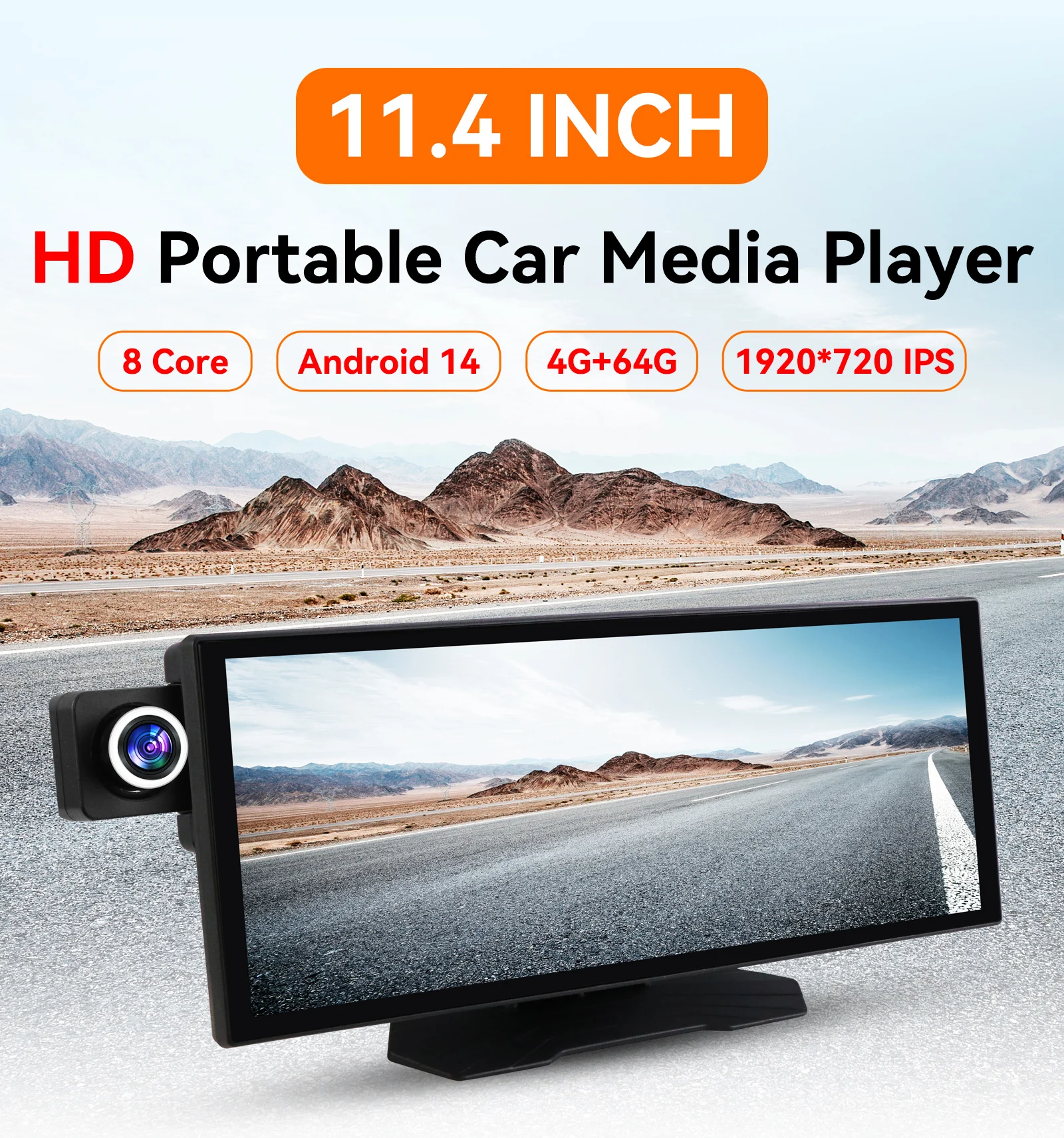 Hizpo 11,4" HD Tragbarer Autoradio Universal Android 14, Auto-Multimedia-GPS-Player, kabellos, Apple Carplay, Android Auto, Bluetooth