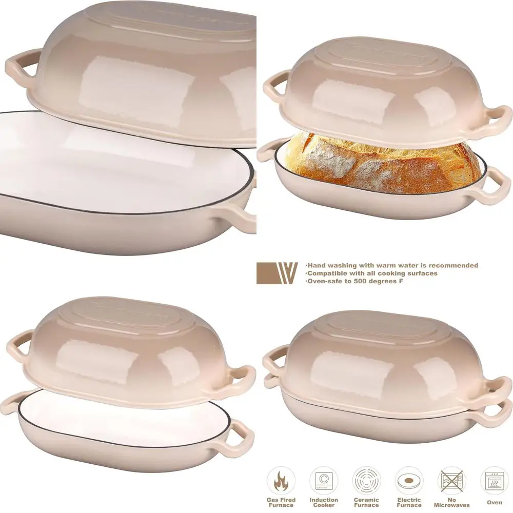 

Latte-Colored 7-Quart Enamel Cast Iron Sourdough Bread Oven, Dutch Oven, Loaf Pan with Lid for Homemade Bread and Meatloaf Bakin