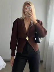 Tossy Knitwear V-Neck Cardigan Coat For Women Long Sleeve Fashion Autumn 2024 Elegant Cropped Outwear Knit Women's Cardigan Top
