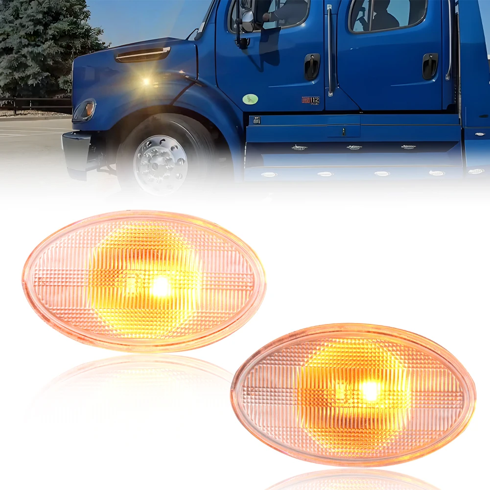 2 Piezas para Freightliner M2 106 112 2002-2022, Business Class M2 2004-2012, Luz de Esquina Delantera, Luz de Marcador Lateral del Capó con LED
