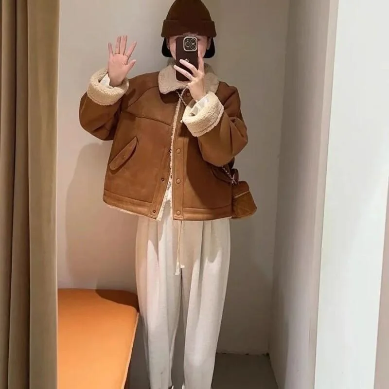 

Women's Padded Jacket Autumn and winter Faux Lamb Fur Jacket Women Short Plush Thick Warm New Coat Petite Jacket Outerwear tops