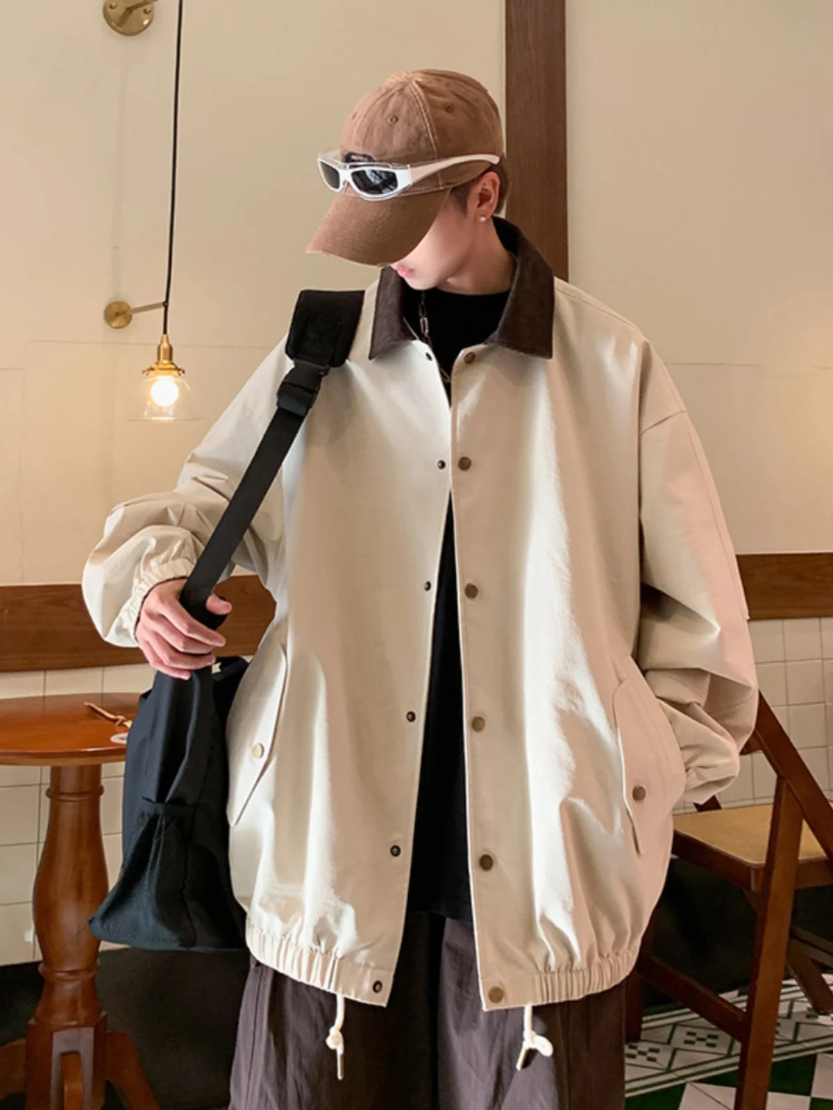 

Высококачественная мужская куртка с капюшоном и воротником в стиле барокко, весна-осень 2024, модная повседневная свободная верхняя одежда в американском стиле, однотонная, на молнии