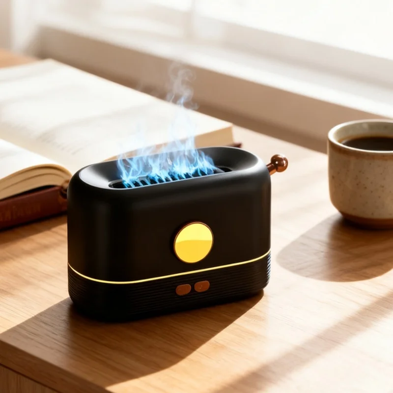 200ml Flame Essential Oil Diffuser Quiet Aromatherapy Diffuser Desktop Air Humidifier with 3 Colors Light For Home Bedroom