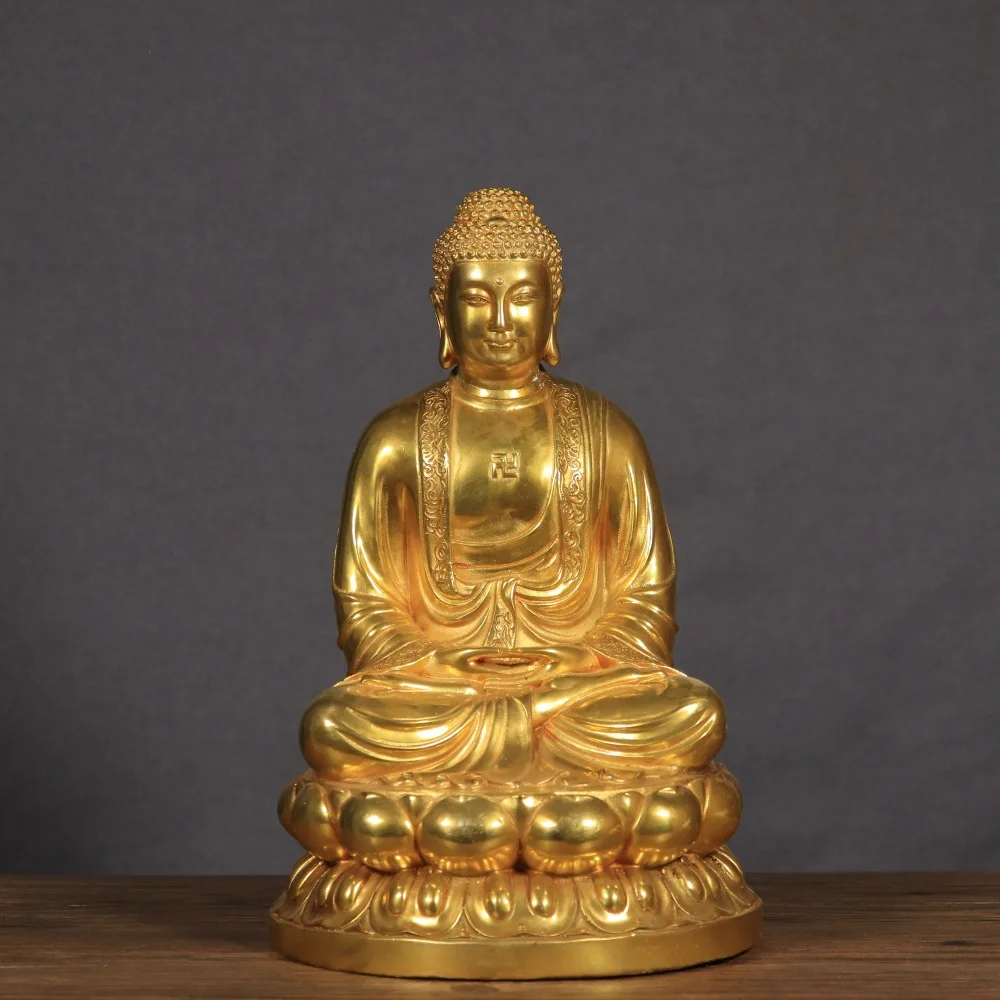 HYS Brass Amitabha Buddha Sakyamuni Buddha Statue Home Offering Brass Buddha Statue Sanbao  Entrance Ornament