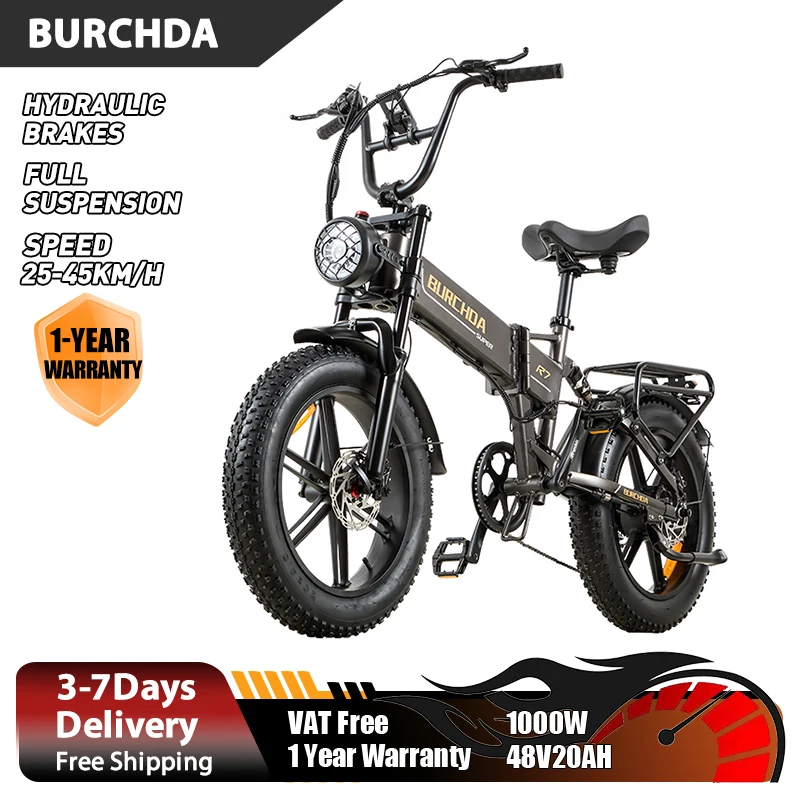 Image of BURCHDA R7 Leistungsstarkes Elektrofahrrad, 48V 20AH Lithium-Akku (abnehmbar), 20 Zoll 4.0 Fat Tires E-Bike, faltbares Elektro-Mountainbike für Erwachsene
