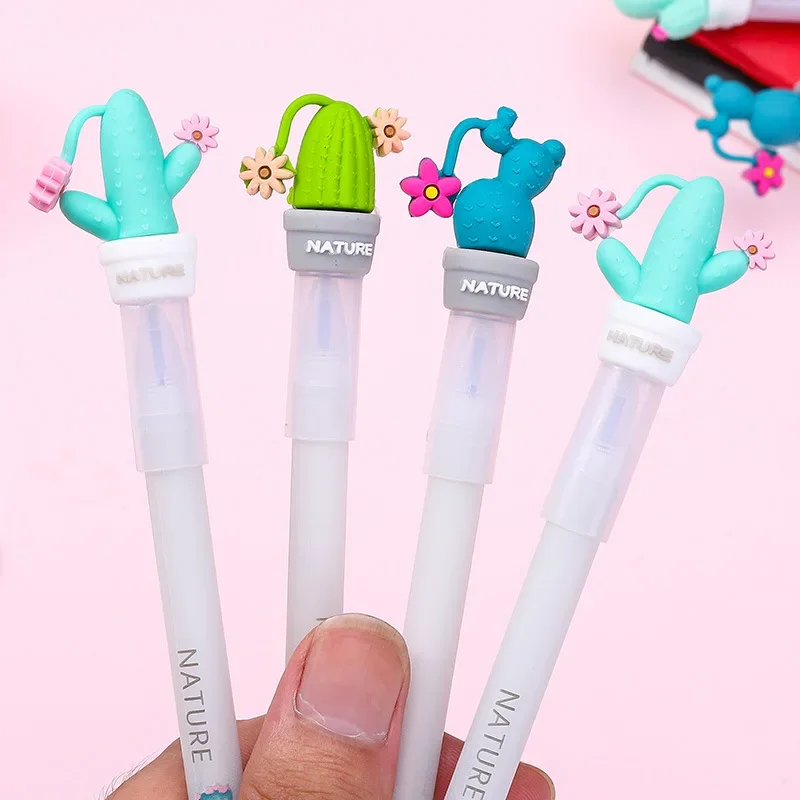 

24PCS Lovely Cactus Potted Shape Can Be Wiped Hot Can Be Wiped Gel Pens Student Stationery Kawaii School Supplies