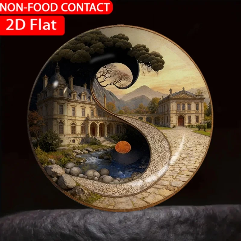 1pc Yin Yang Castle Stone Ceramic Plate Non-Food Contact, Home Desk Ornaments, Living Room And Bedroom Decorations, Suitable