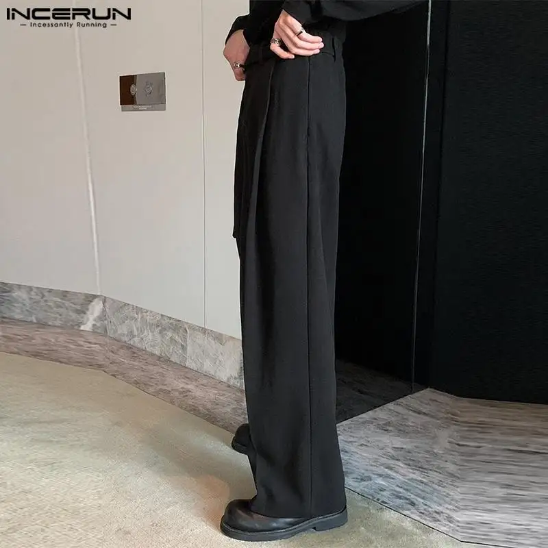 2024 Men Pants Solid Color Joggers Korean Elastic Waist Straight Trousers Men Loose Streetwear Fashion Casual Long Pants INCERUN