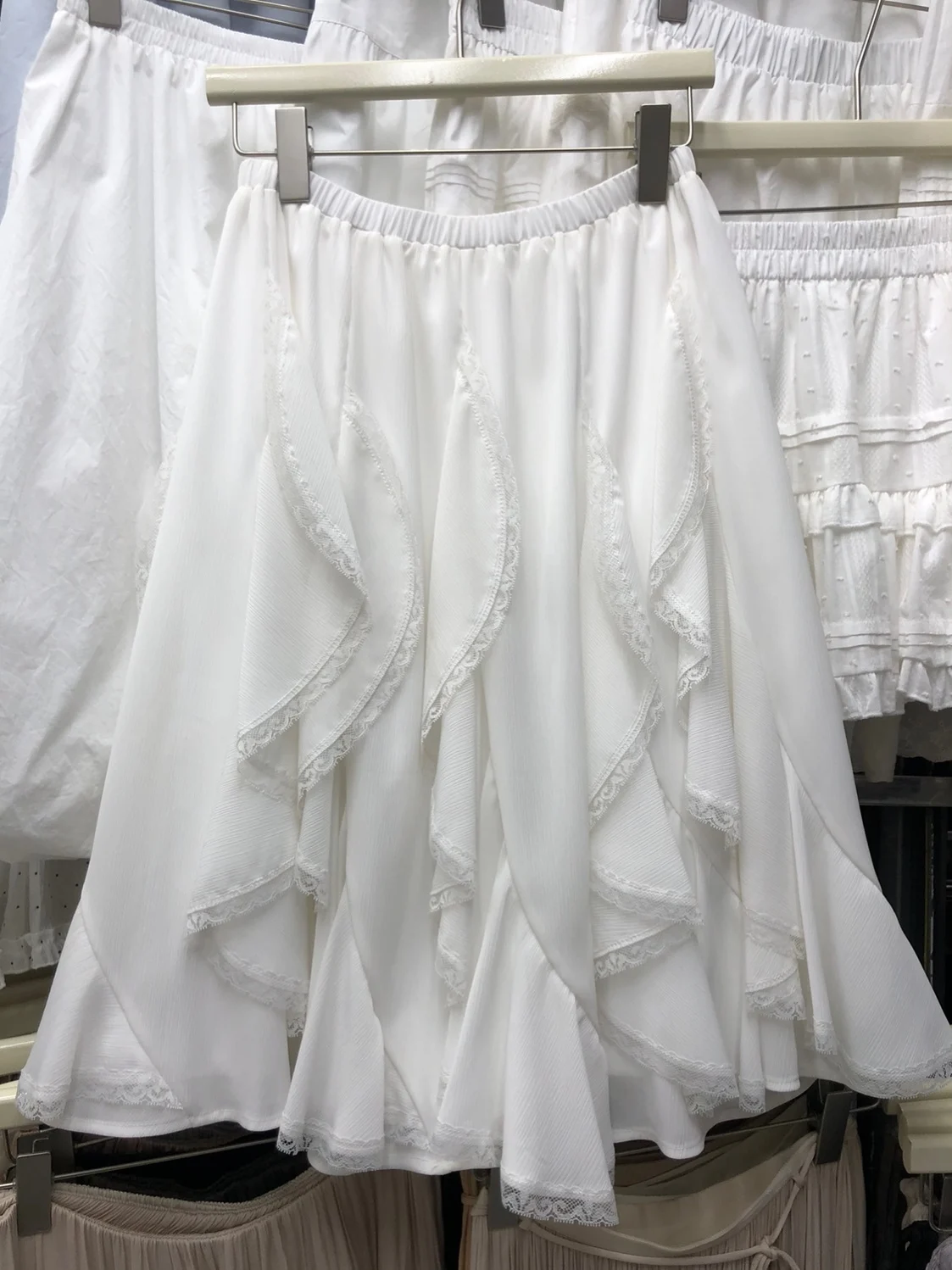 High Waist Asymmetrical Lace Splicing Midi Skirt Women's Spring Summer New Style Floating Petal Skirt Cake Skirt Loose Fit