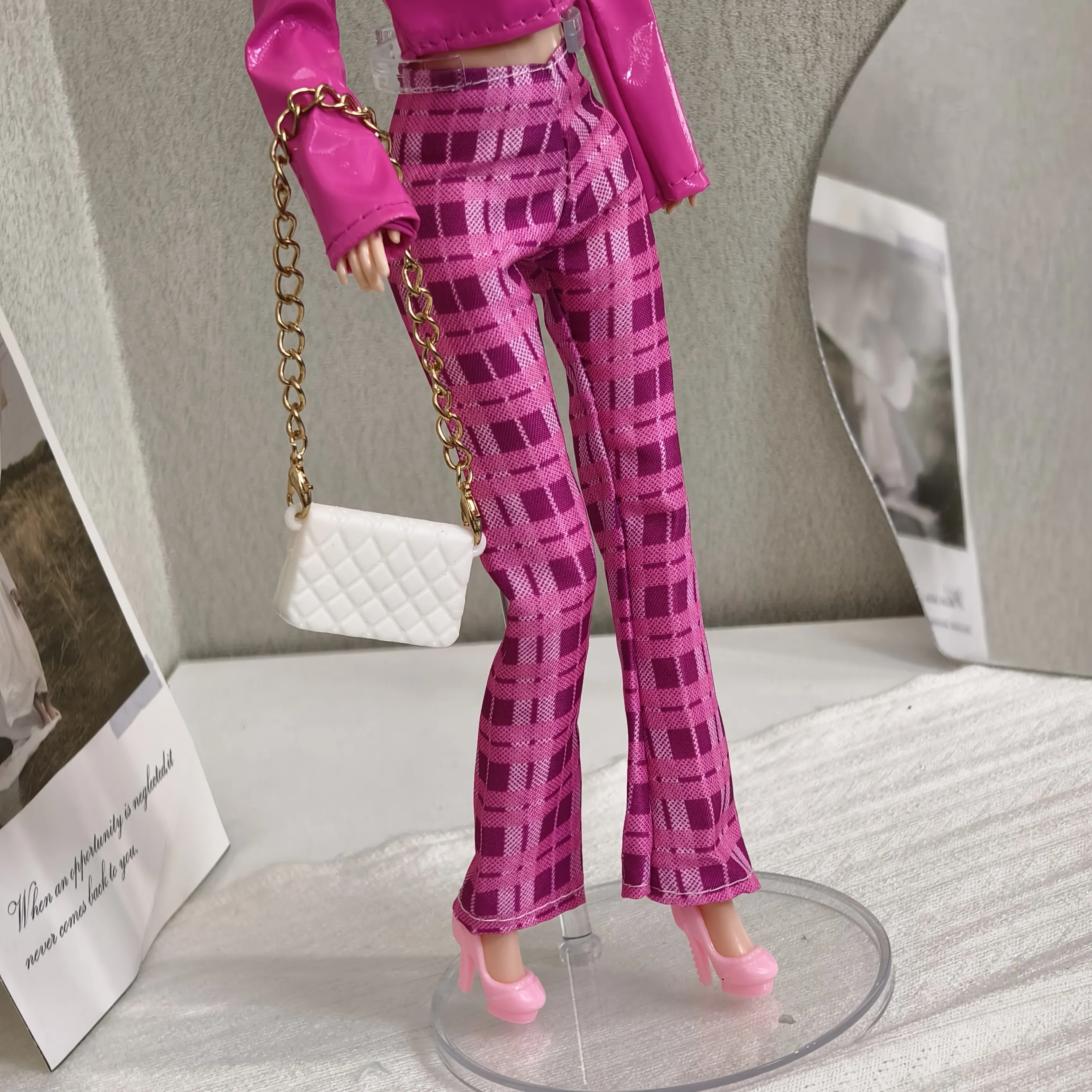 30 سنتيمتر ملابس دمى اكسسوارات موضة بابي الوردي سترة جلدية + السراويل + قلادة + مجموعة أحذية ل 1/6 BJD عارضة أزياء دمية #5