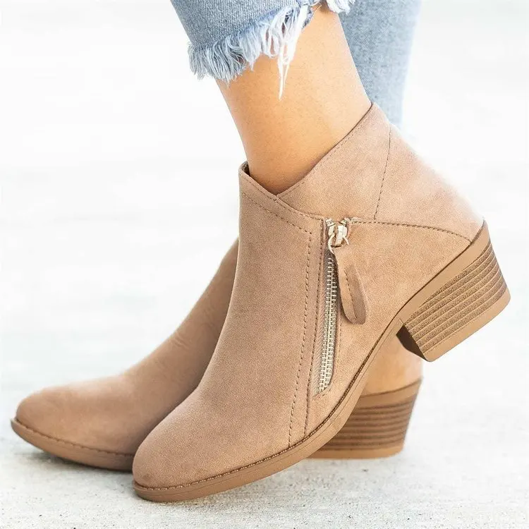 2023Women Booties Autumn Suede  Boots Women Fashion Size 43 Platform Boots Side Zipper Heeled Ankle Boots Botas De Mujer