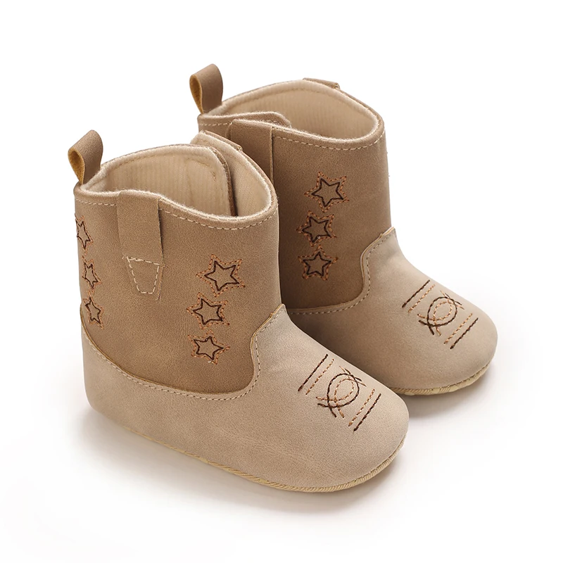 Baby Learning Walk Shoes, Vintage Embroidered PU Cowboy Ankle Boots, Unisex Infant Party Daily Footwear 0-18 Months
