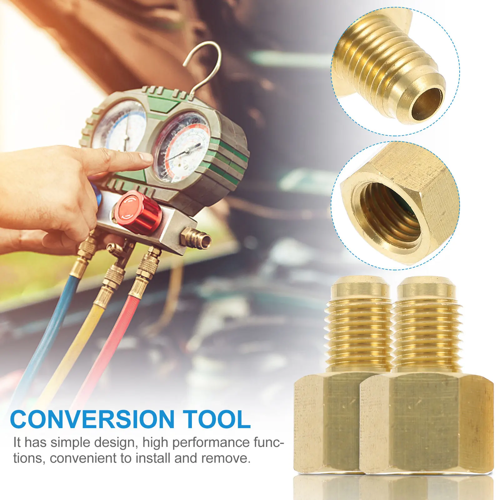 

2Pcs Professional Conversion Tool Sturdy Copper Adapter for Air Conditioning and Refrigerator Long Lasting and Convenient