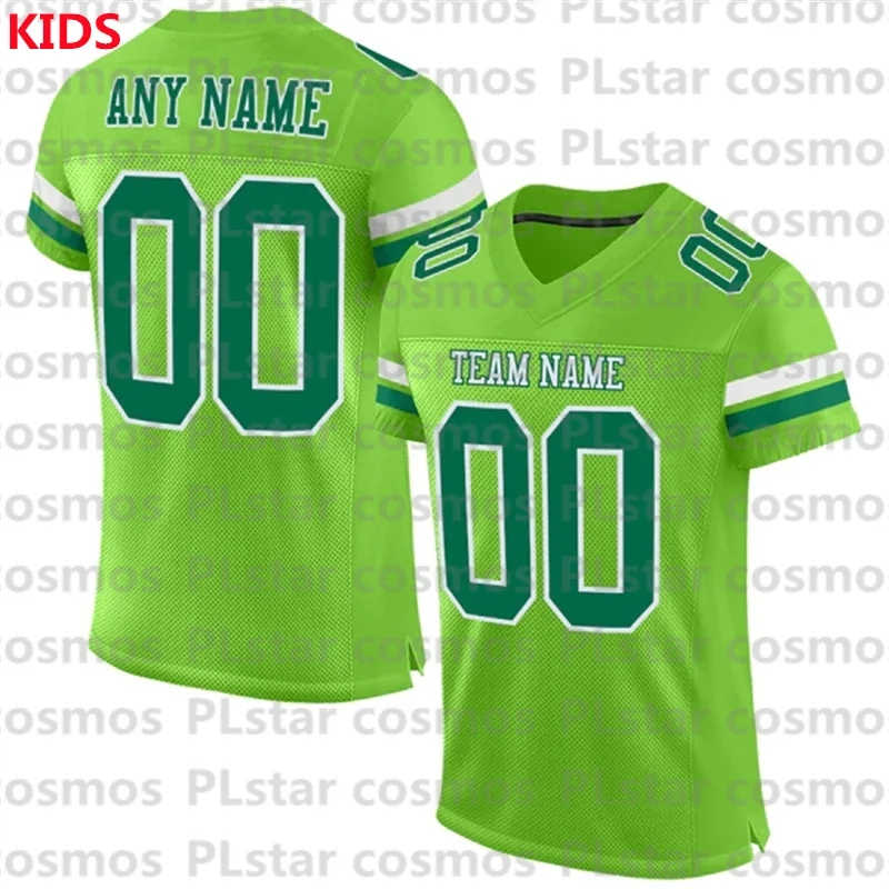 

Custom Neon Green Kelly Green-White Mesh Authentic Football Jersey 3D Printed Kids Football Jersey Boys Tops Girl Tees