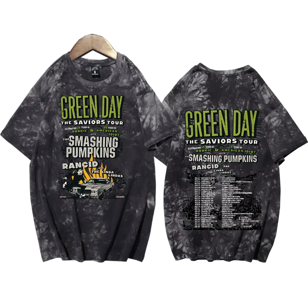 Green Day Saviors Tie Dye Shirts Unisex Round Neck Short Sleeve Tee Fans Gift