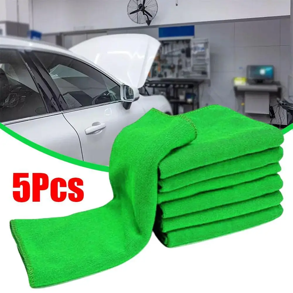 

5pcs 25x25cm Green Car Wash Microfiber Towel Plush Cleaning Drying Cloth Car Care Cloth Detailing Polishing