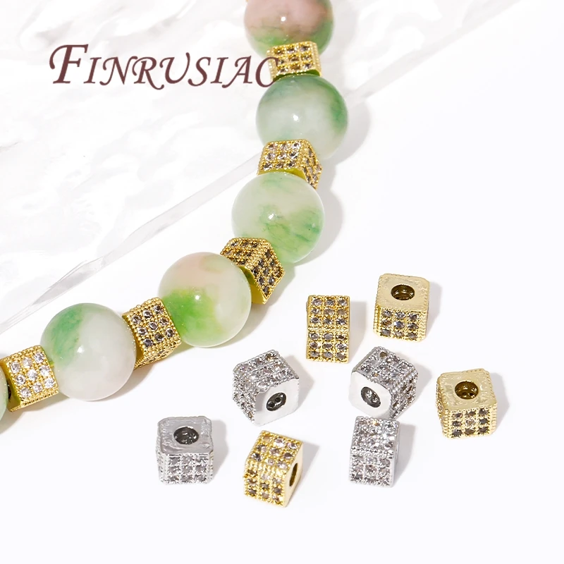 18K Gold Plated Brass with Zircon Square Spacer Beads For Bracelets DIY Jewelry Making Supplies,Separators For Beads