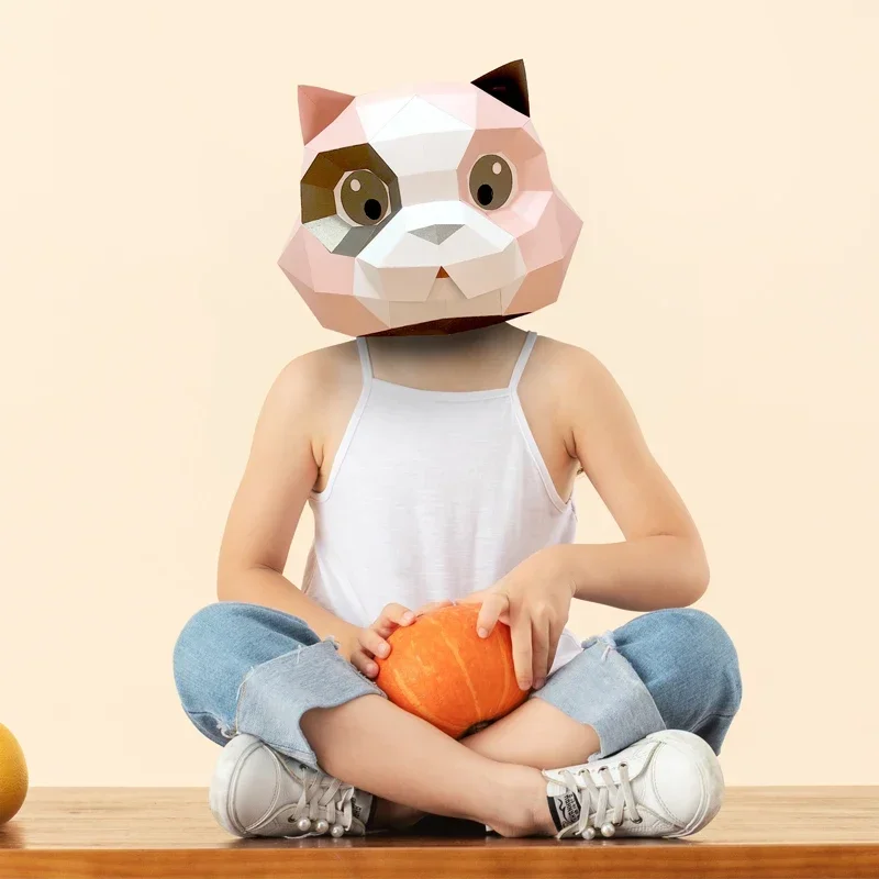 

3D Бумажная форма, маска для головы кошки для мужчин и женщин, модель головного убора, реквизит для Хэллоуина, искусственное платье, маски для рукоделия