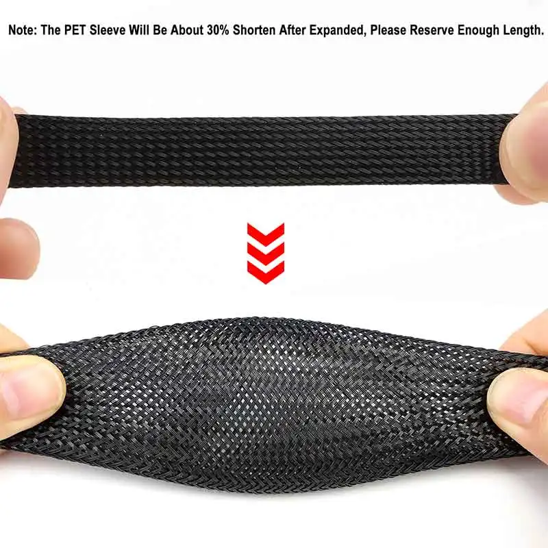1~50m Black PET Cable Sleeve Expandable 2/4/6/8/10/12/14/16/20/25/30/35/40/50/60mm Wire Line Management Flame Retardant Sheath