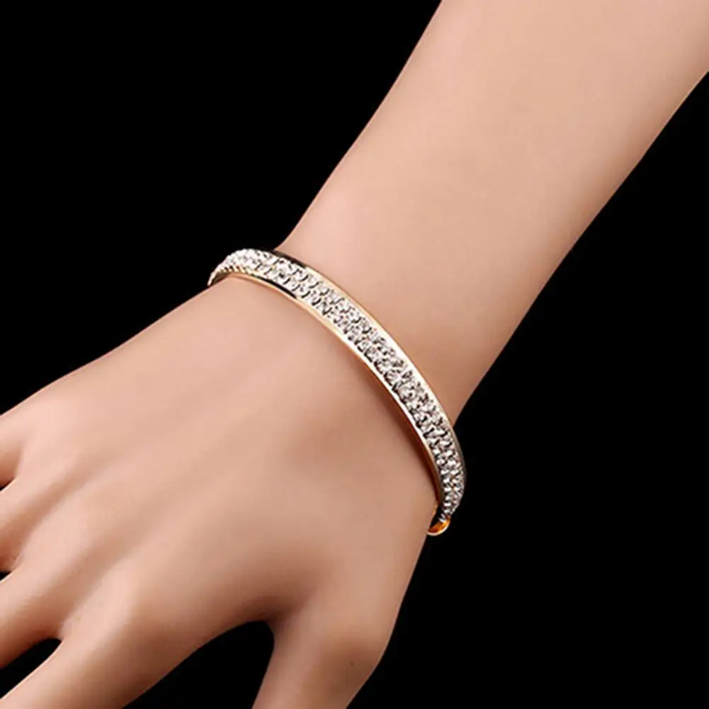 Women's Zircon Rhinestone Bracelet Opening End Rhinestone Women Charm Artificial Silver Open Bracelet Fashion Accessories