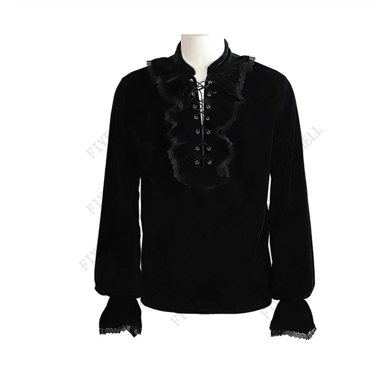 2023 Punk Rave Velvet Gothic Shirt Medieval Vintage Noble Long Sleeve Men's Top Halloween Party Cosplay Costume