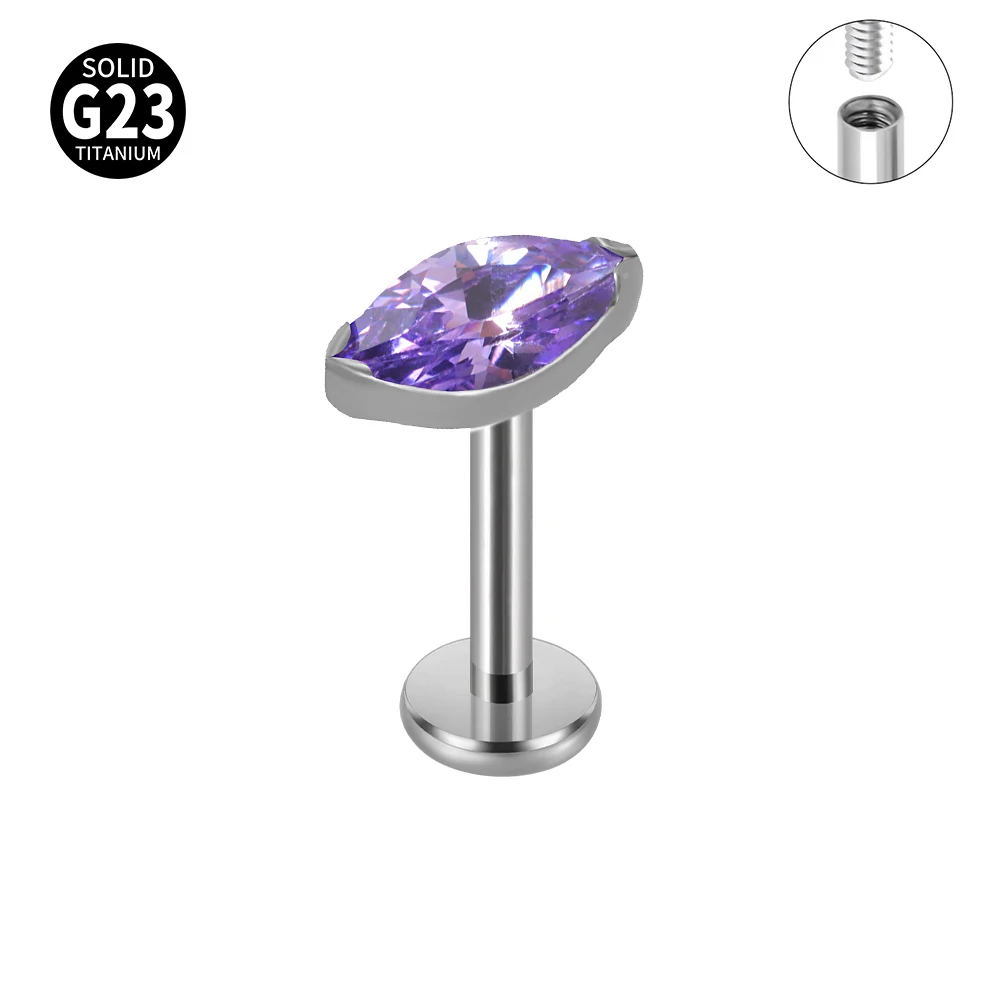 Solid Titanium Marquise Labret Lip Piercing Opal CZ Earring