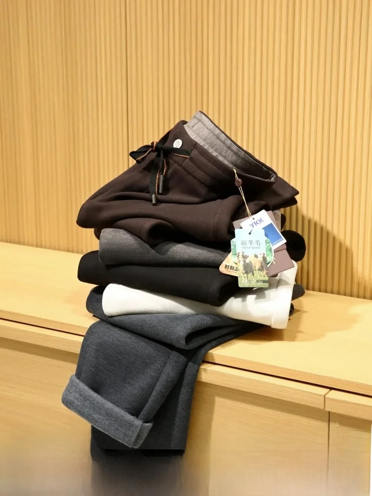 

Italian Luxury Autumn Winter Wool Blend Warm Simple Lightweight Men's Casual Pants Versatile Commuting Casual Trousers