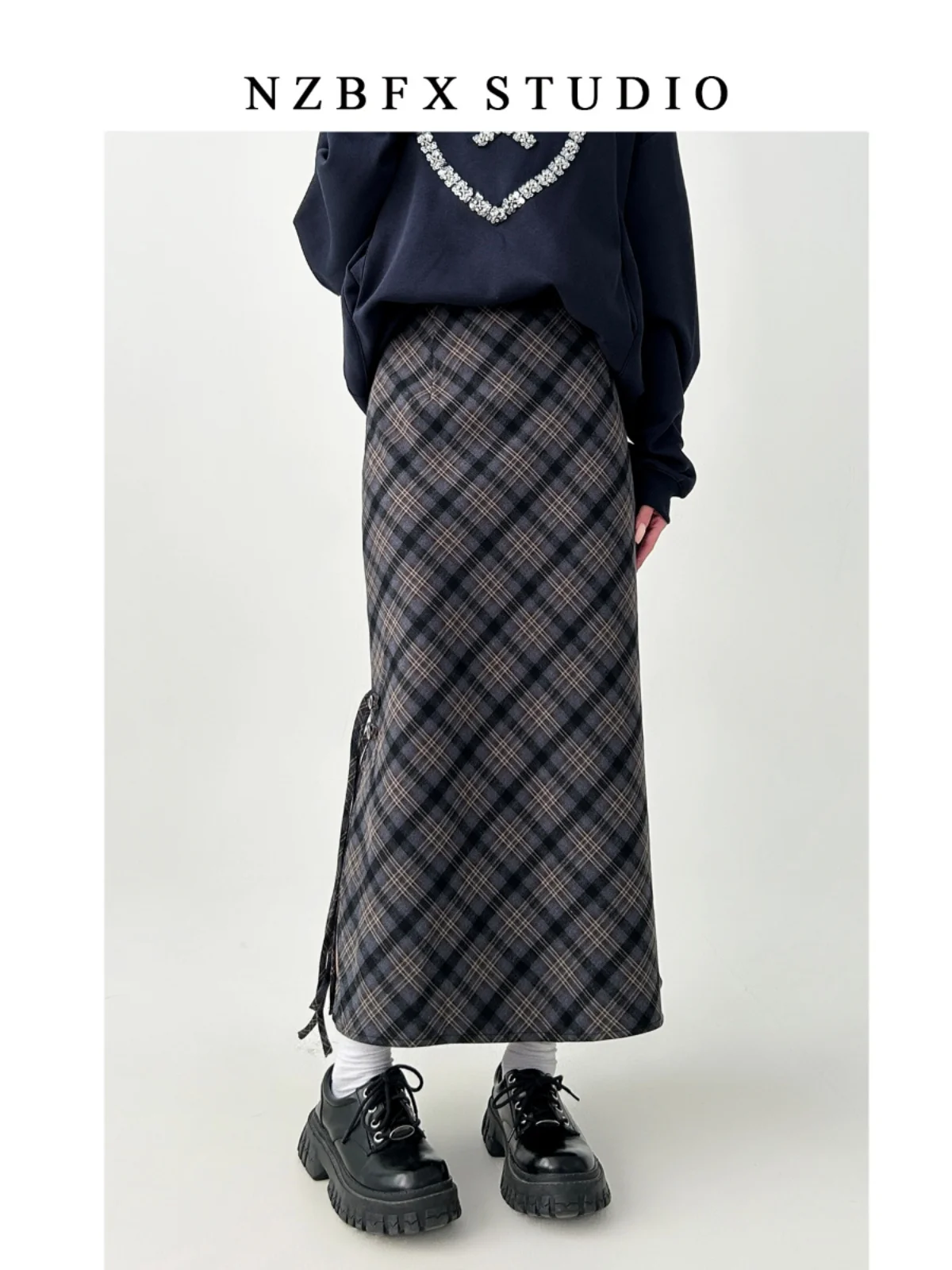 plus maat Amerikaanse retro geruite midi-rok dames lente herfst winter A-lijn micro plus maat open splitrok