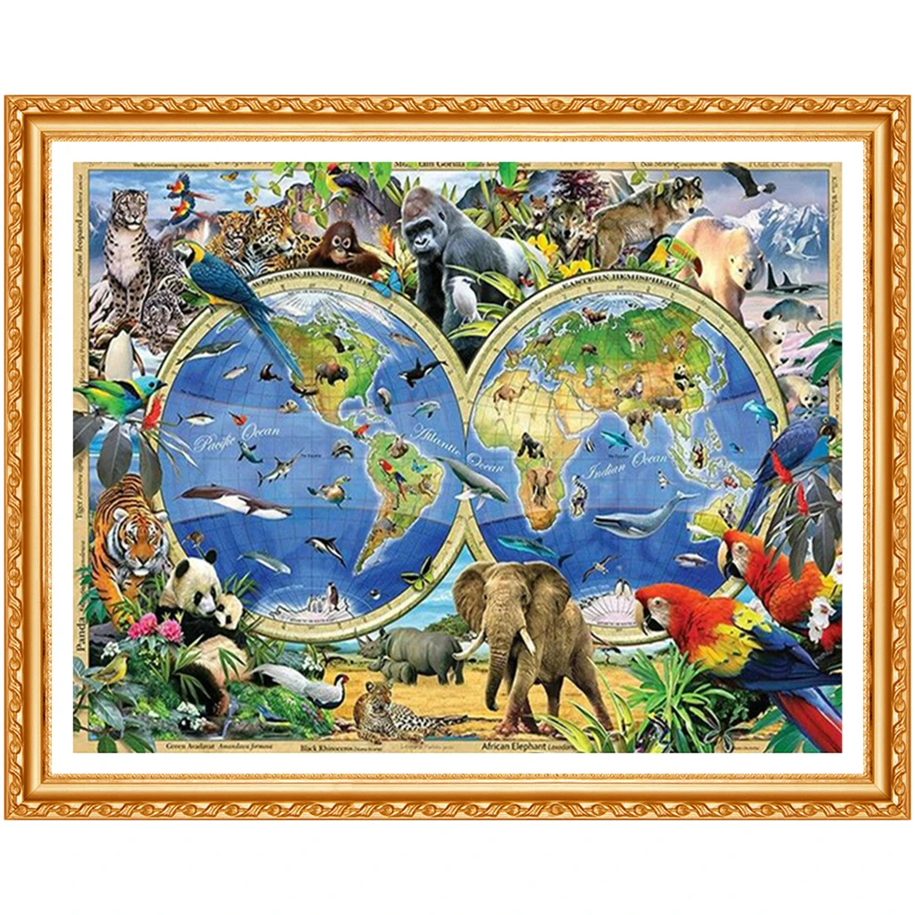 DIY 5D Diamond  Diamond Painting Cross Stitch Animals World Map Diamonds Embroidery Square Home Decor FS1005