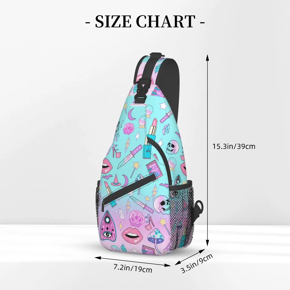 Girly Pastel Witch Sling Bags Chest Crossbody Shoulder Backpack Hiking Travel Daypacks Goth Pattern School Bags