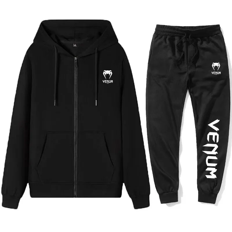 El nuevo conjunto americano para hombres de otoño e invierno es una sudadera con capucha y pantalones de chándal sueltos, informales, deportivos y para entrenamiento físico.