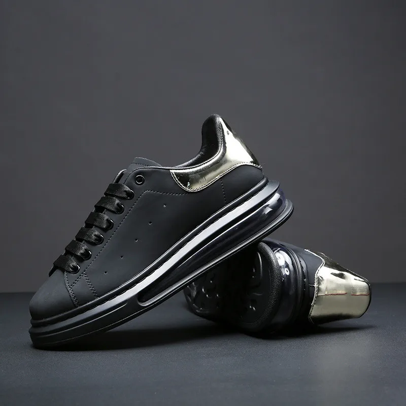 

Мужские кроссовки на платформе, натуральная кожа, на шнуровке, с воздушной подушкой, обувь для отдыха, черные, белые, в английском стиле