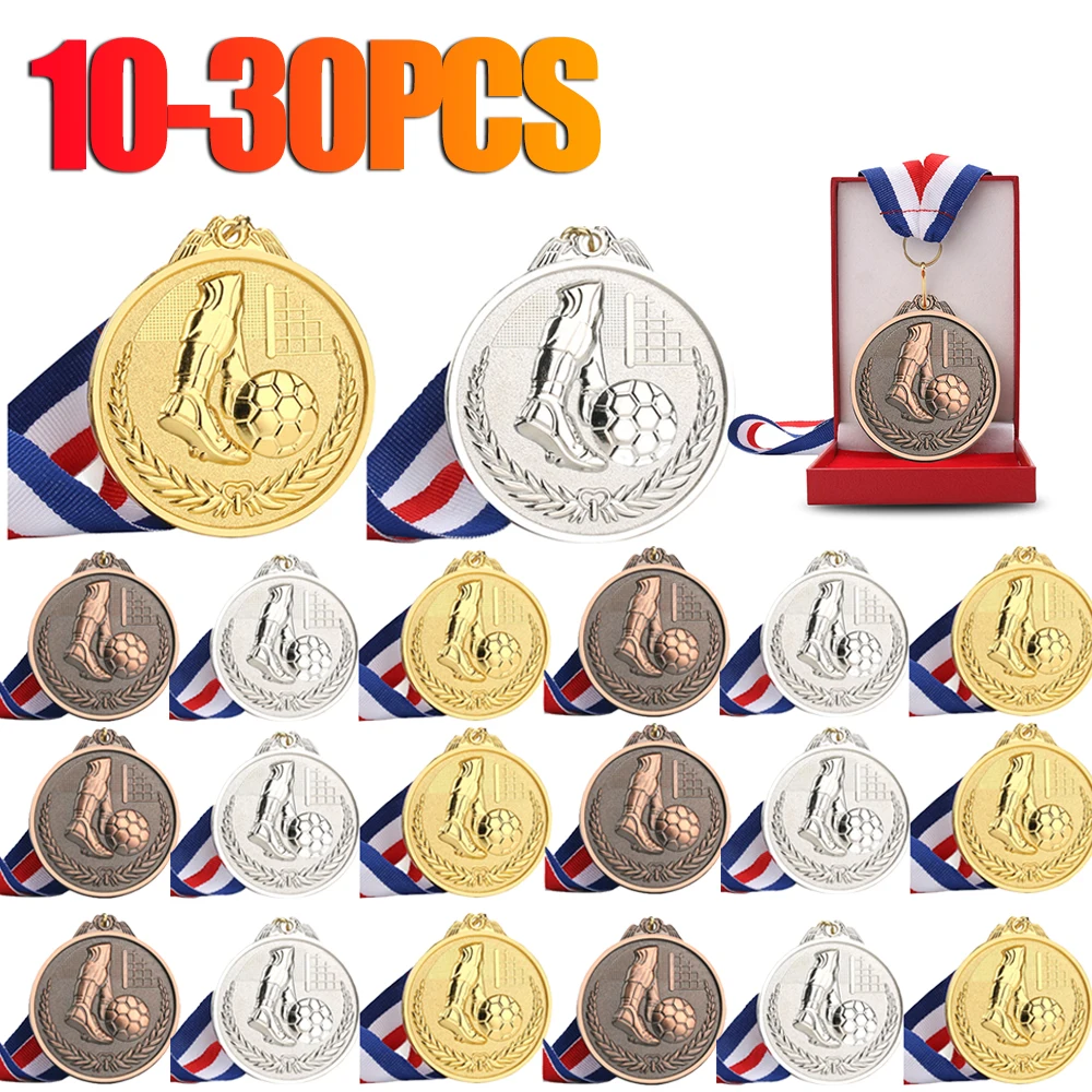 Medallas de competición de fútbol, accesorio de colección de oro, plata, bronce, estilo de Metal, regalo de recuerdo, 10-30 piezas