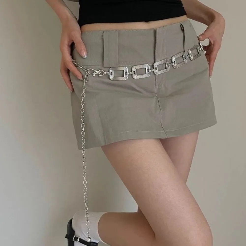 Fashionable Alloy Metal Waist Chain Hollow Round Link Waist Belt Rectangular Link Adjustable Chain Belt Daily Outfits