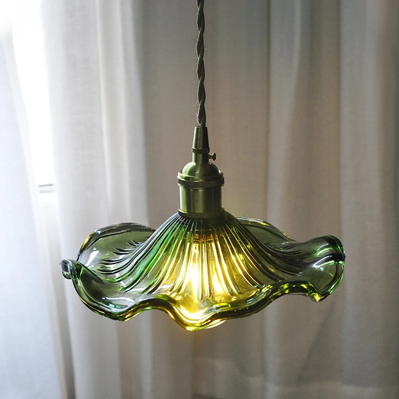 Modern Simple Lotus Leaf Pendant Lights for Bedroom Dining Room Kitchen Nordic Led Glass Pendant Lamp Green Brown/ Clear Glass