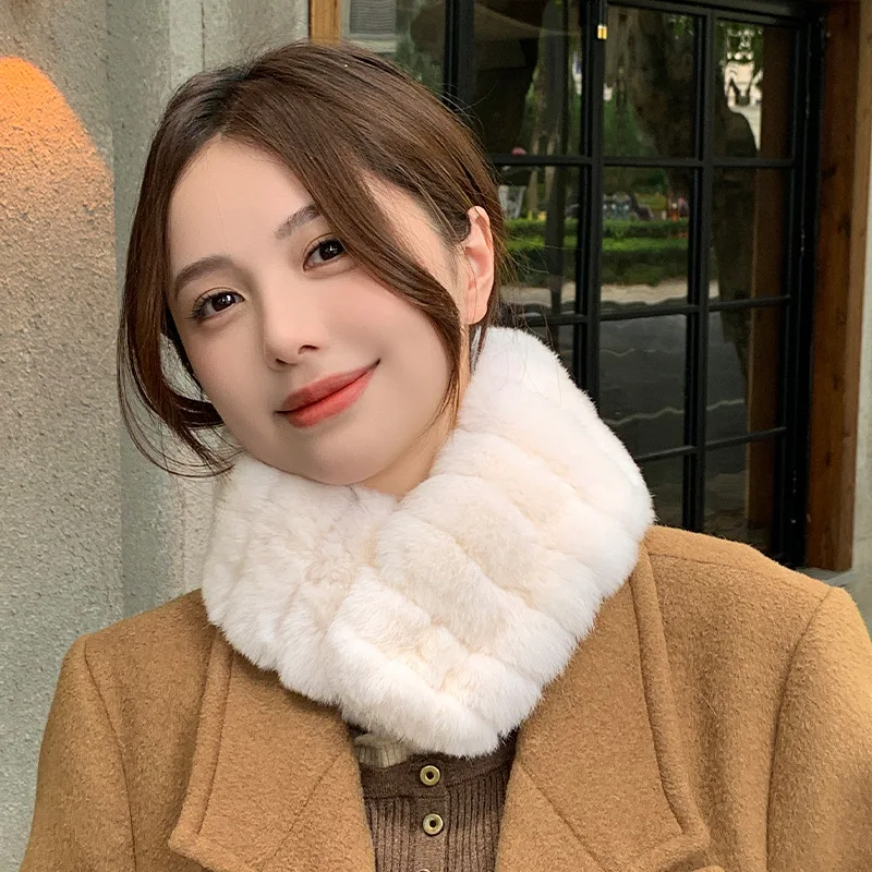 Real Rex Rabbit Fur Scarf Magnetic Buckle Scarves Genuine Rabbit Fur Neck Warmer Winter Thick Warm Plush Mufflers